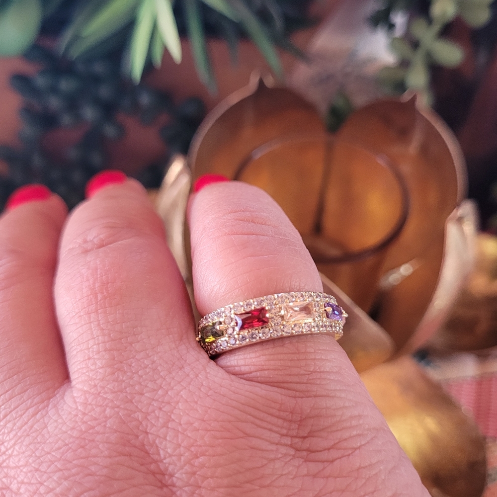 Gold plated multi color stone ring size 9 - Picture 4 of 4